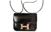 HERMES Constance Polished Crocodile Leather Shoulder Bag Crossbody Bag Mini Women's Black