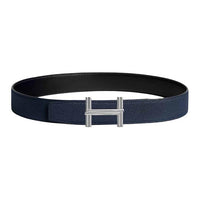 HERMES Calfskin Leather Belts Unisex Black/Blue Night Width: 3.8cm