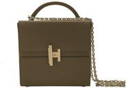 HERMES Cinhetic Epsom Leather Crossbody Bag Women's 8F Tin Gray