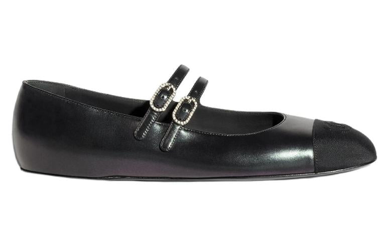 CHANEL Flat Mary Jane Shoes Women's Black