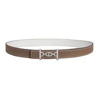 HERMES Calfskin Metal Palladium-Plated Leather Belts Women's Brown/White Width 2.4CM