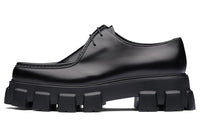 PRADA Monolith Brushed Leather Lace-Up Shoes Black