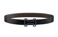 HERMES Comfortable Indigo Buckle Togo Calfskin Double Sided Leather Belt Men's Black/Umber Width 3.2cm