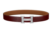 HERMES Elegance Letter Logo Silver Buckle Togo Calfskin Double-Sided Leather Belt Women's Red Width: 3.2cm