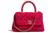 CHANEL COCO Handle Twill Cotton Fabric Cow Leather Chain Bag Handbag Shoulder Bag Women's Red