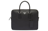 PRADA Leather Handbag Shoulder Bag Crossbody Bag Briefcases Men's Black