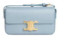 CELINE Shiny Cow Leather Portable Crossbody Bag, Shoulder Bag Women's Light Blue