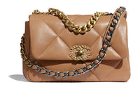 CHANEL 19Bag Lambskin Shoulder Bag Crossbody Bag Small Size Women's Brown