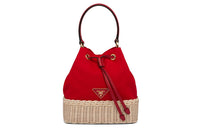 PRADA Nylon Canvas With Leather Handbag Women's Tan/Red