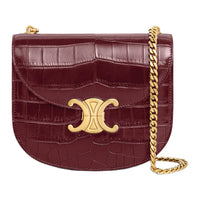 CELINE Crocodile Leather Shoulder Bag Crossbody Bag Women's Burgundy