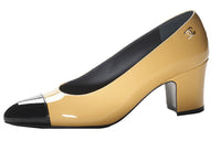 CHANEL Chunky Heel High Heels 6.5cm Women's Yellow Black