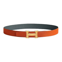 HERMES Leather Leather Belts Unisex Orange/Blue Width: 3.2cm