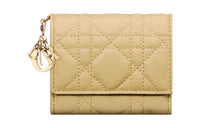 DIOR Lady Dior Soft Lambskin Handheld Card Holder Wallet Women's Light Yellow