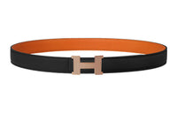 HERMES Constance Leather Belts Women's Black/Orange