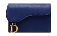 DIOR Saddle Sheepskin Card Clip Card Holder Women's Royal Blue