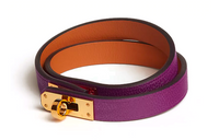 HERMES Goat Leather Gilded Wristbands Women's Purple/brown