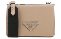 PRADA Leather Crossbody Bag Shoulder Bag Women's Beige