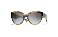 CHANEL Acetate Oval Sunglasses Women's Tortoiseshell Green
