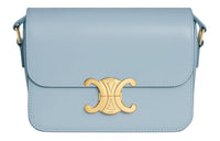 CELINE Triomphe Cow Leather Crossbody Bag, Shoulder Bag Women's Light Blue