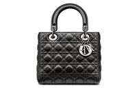 DIOR Lady Dior Sheepskin Handbag, Shoulder Bag, Crossbody Bag Medium Size Women's Black