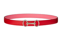 HERMES Heritage Buckle & Double-Sided Smooth Buckle Calfskin Leather Belts Women's Red Width: 2.4cm