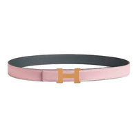 HERMES Calfskin Leather Belts Women's Pink/Gray Width 2.4CM