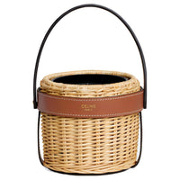 CELINE Plant Material Cow Leather Patchwork Handbag Regular Women's Tawny