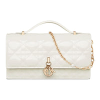 DIOR Wicker Pattern Patent Leather Cow Leather Shoulder Bag Crossbody Bag Handbag Mini Women's Milk White
