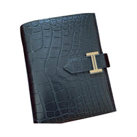 HERMES Bearn Matte Finish Alligator Leather Wallet Regular Women's 89 Nior Black