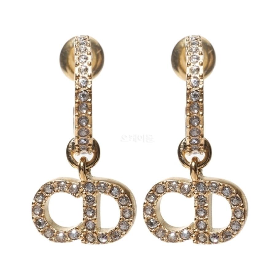 DIOR Metal Crystal Earrings Women's Gold