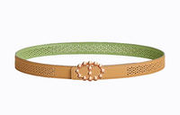 HERMES Epsom Calfskin Leather Belts Women's Maraschino Tea/Grasshopper Green Width: 2.4cm