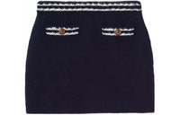 MIU MIU Logo-Embroidered Stripe-Trim Knitted Mini Skirt