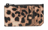 SAINT LAURENT Calfskin Card Holder Wallet Women's Leopard Print