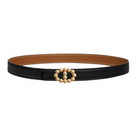 HERMES Calfskin Leather Belts Unisex Black Brown Width 2.4CM