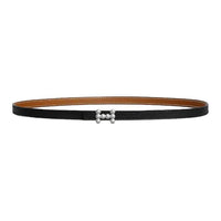 HERMES Palladium Plated Leather Belts Women's Black Width 1.3CM