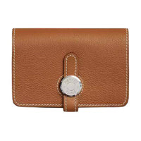 HERMES Dogon Evercolor Leather Card Holder Women's 37 Gold Gold Brown