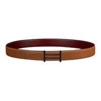 HERMES Calfskin Metal Leather Belts Men's Brown Width: 3.2CM
