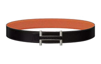 HERMES Elegant Elegance Silver Buckle Togo Calfskin Double-Faced Belt Men's Black Width: 3.8cm