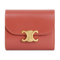 CELINE Shiny Calfskin Wallet Small Size Women's Red Canyon