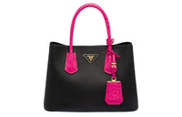 PRADA Double Crocodile Leather Patchwork Leather Handbag Shoulder Bag Crossbody Bag Small Size Women's Fuchsia/Black