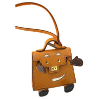 HERMES Kelly Cow Leather Patchwork With Sheepskin Pendant Bag Accessory Women's Blue