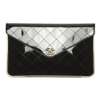 CHANEL Calfskin Patent Leather Clutch Large Size Women's Black