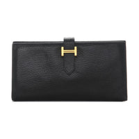 HERMES Bearn Chevre Mysore Goatskin Wallet Women's 89 Noir Black