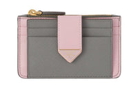 PRADA Leather Card Holder Women's Gray/Pink