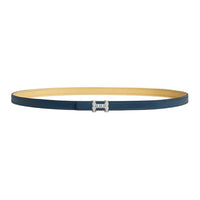 HERMES Calfskin Palladium-Plated Metal Leather Belts Women's Blue Width 1.3CM
