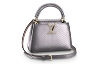 LOUIS VUITTON Capucines High Gloss Python Skin Leather Capusin Shoulder Crossbody Handbag Mini Women's Silver