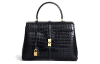 CELINE 16 Crocodile Leather Shoulder Bag Crossbody Bag Handbag Large Size Women's Black