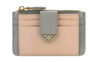 PRADA Leather Card Holder Women's Sand/Gray