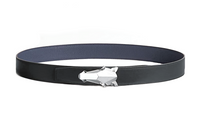 HERMES Horse Head Styling Leather Belts Men's Black Width 3.2CM