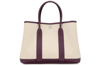 HERMES Garden Party Canvas With Leather Garden Bag Handbag Unisex Glacier White/Blackcurrant